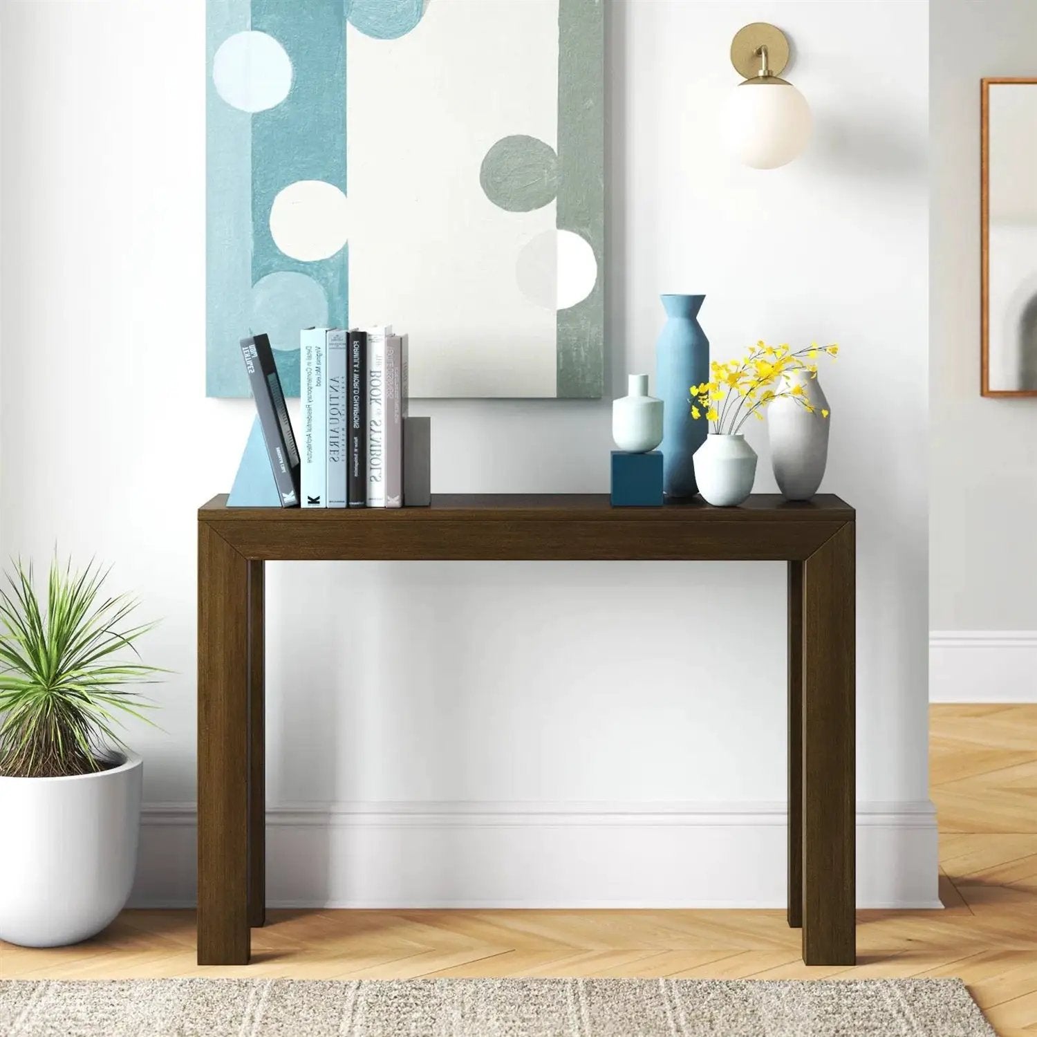 Solid Wood Modern Accent Console Table / Sofa Table in Dark Brown Walnut Finish by HomePacific