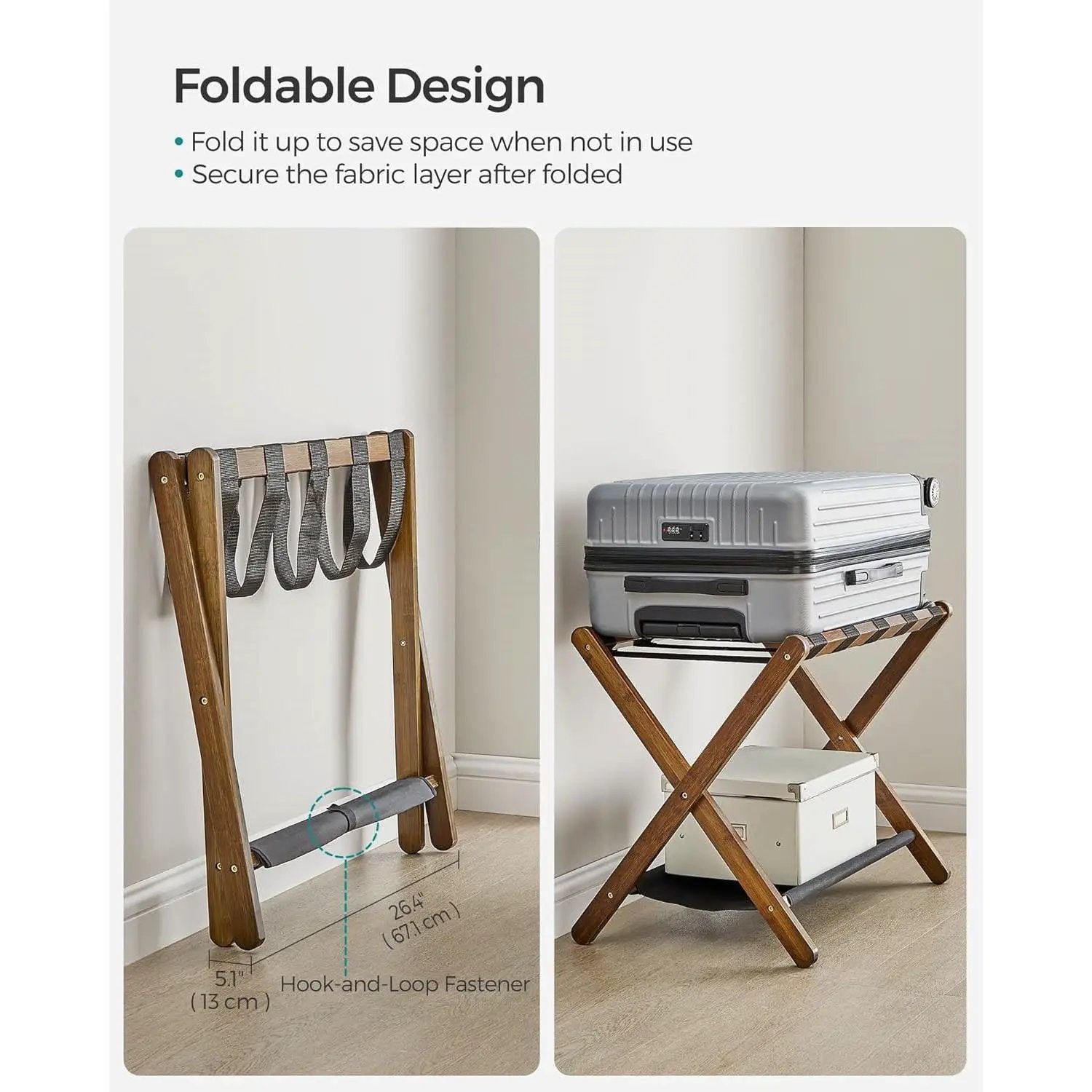 Sturdy Luggage Rack in Walnut Wood Finish with Lower Storage Shelf by HomePacific