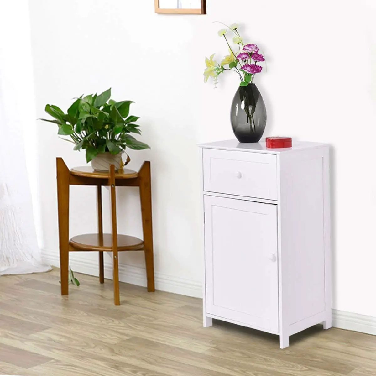 White Wood Bathroom Storage Floor Cabinet with Water Resistant Finish by HomePacific