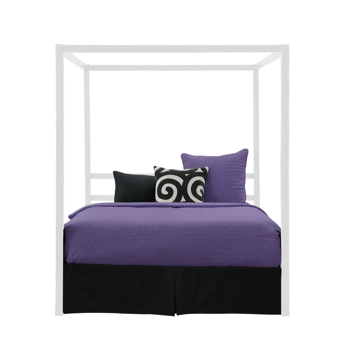 Queen size Modern White Metal Canopy Bed - No Box-Springs Required by HomePacific