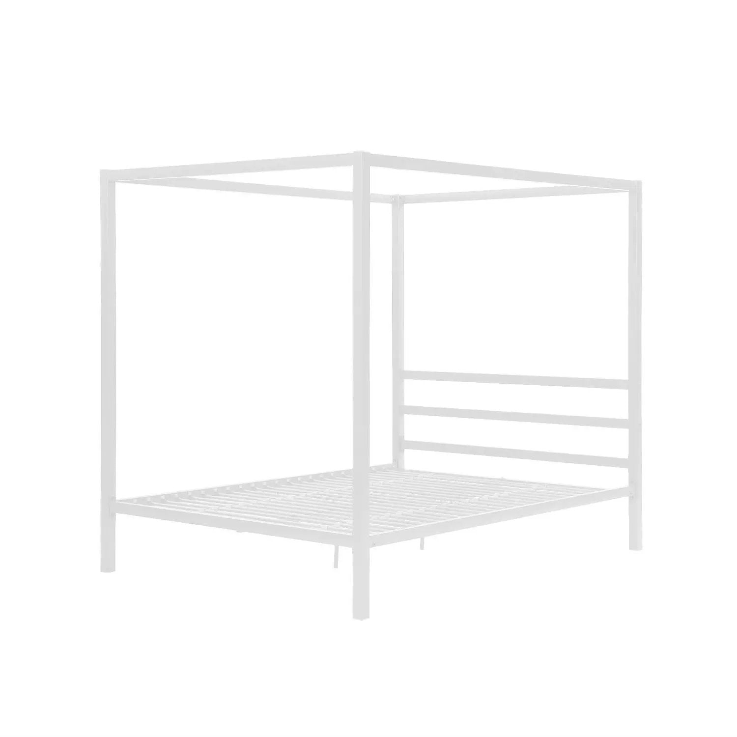 Queen size Modern White Metal Canopy Bed - No Box-Springs Required by HomePacific