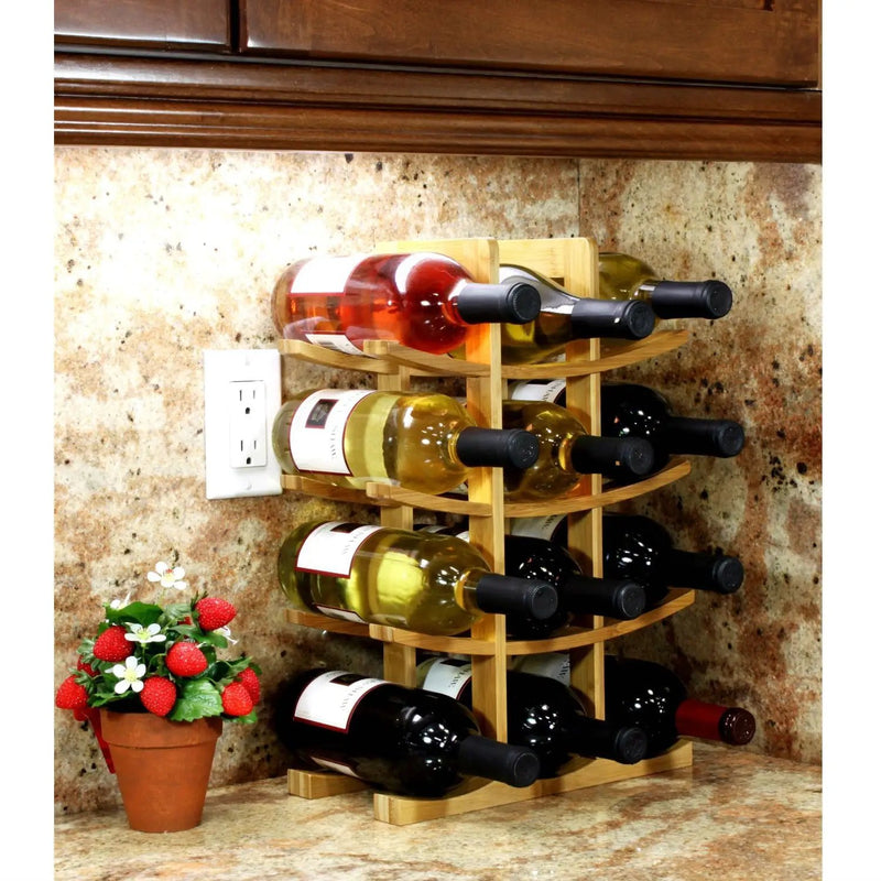 12-Bottle Wine Rack Modern Asian Style in Natural Bamboo by HomePacific