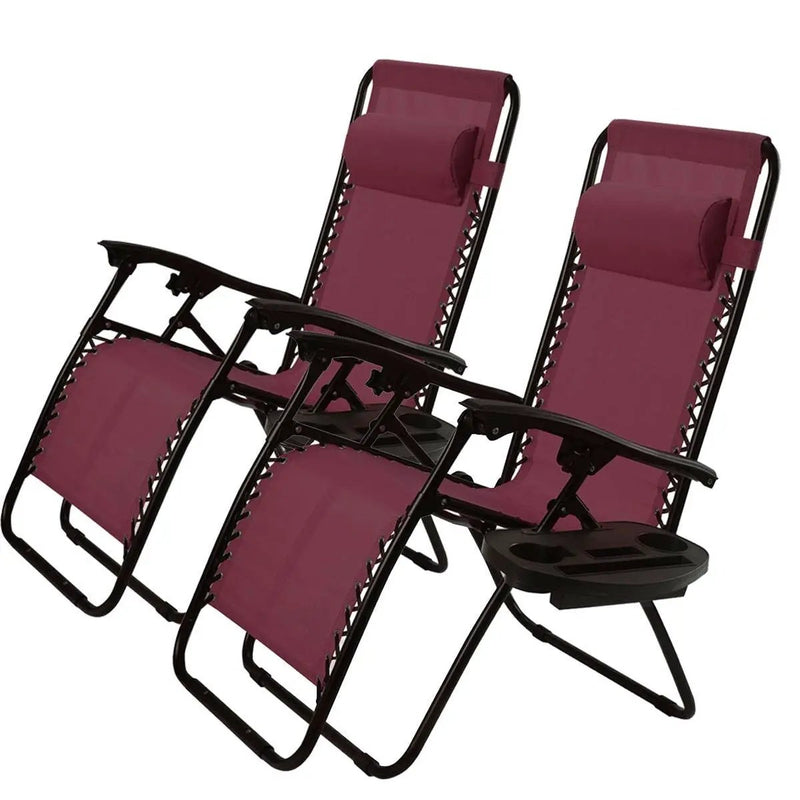 Set of 2 Burgundy Wine Red Folding Outdoor Zero Gravity Lounge Chair by HomePacific