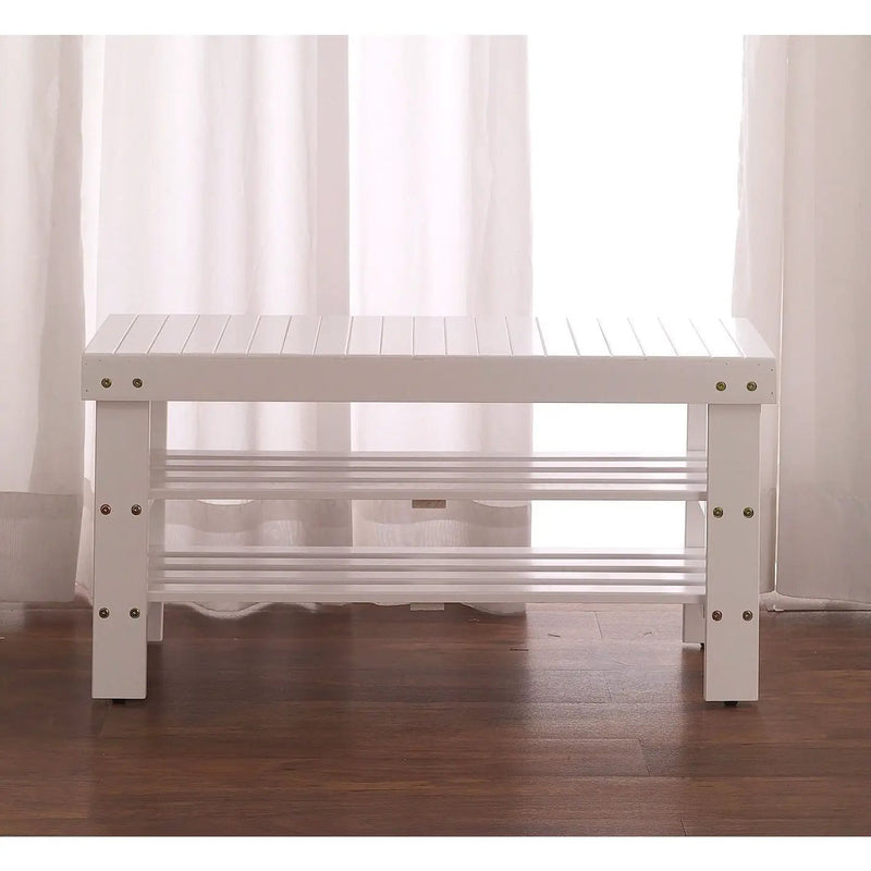 Solid Wood Shoe Rack Entryway Storage Bench in White by HomePacific