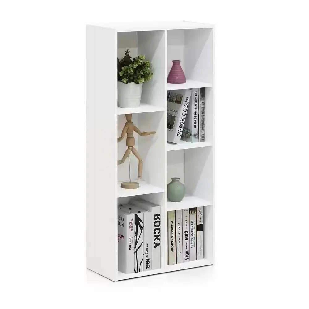 Modern 42-inch High Bookcase with 7 Open Shelves in White Wood Finish by HomePacific