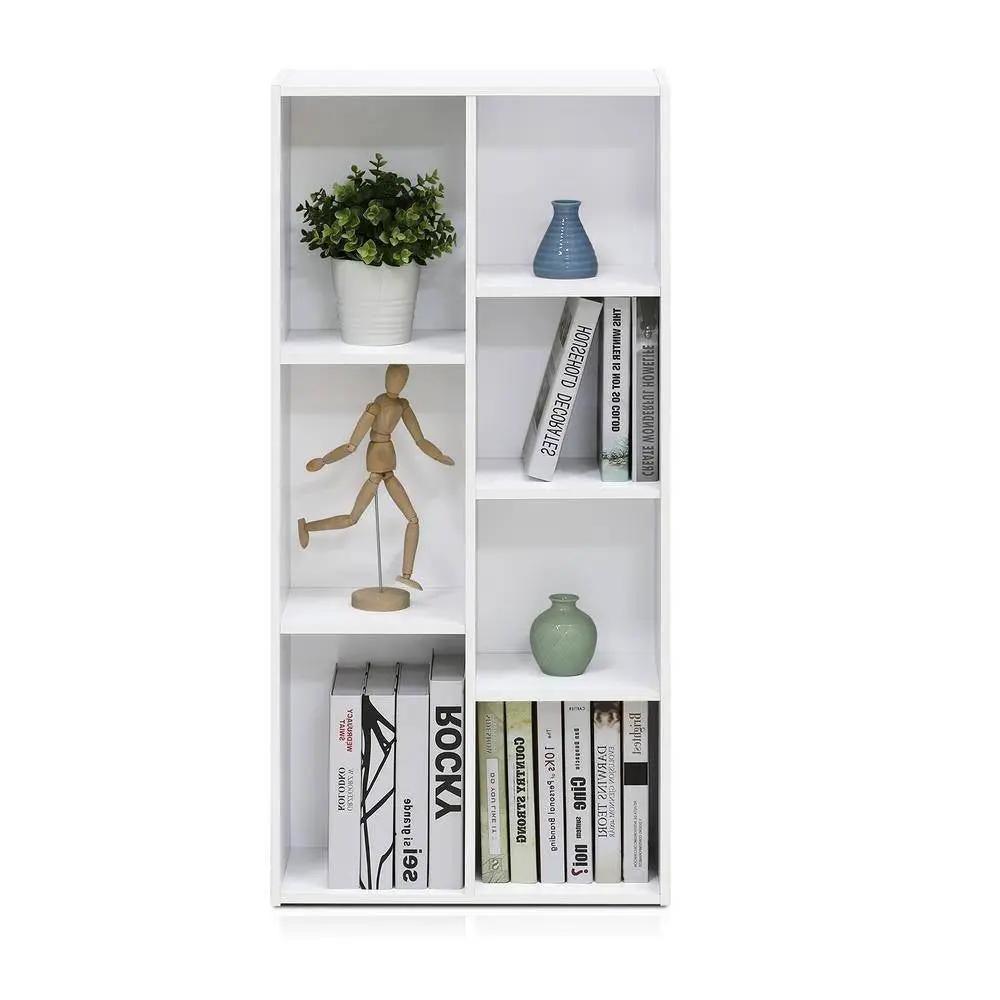Modern 42-inch High Bookcase with 7 Open Shelves in White Wood Finish by HomePacific