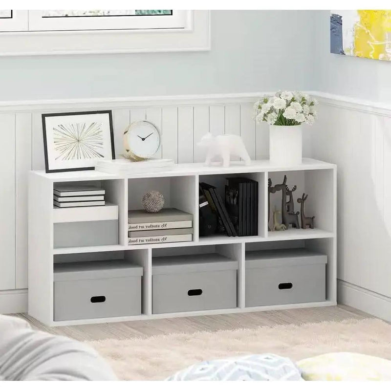 Modern 42-inch High Bookcase with 7 Open Shelves in White Wood Finish by HomePacific