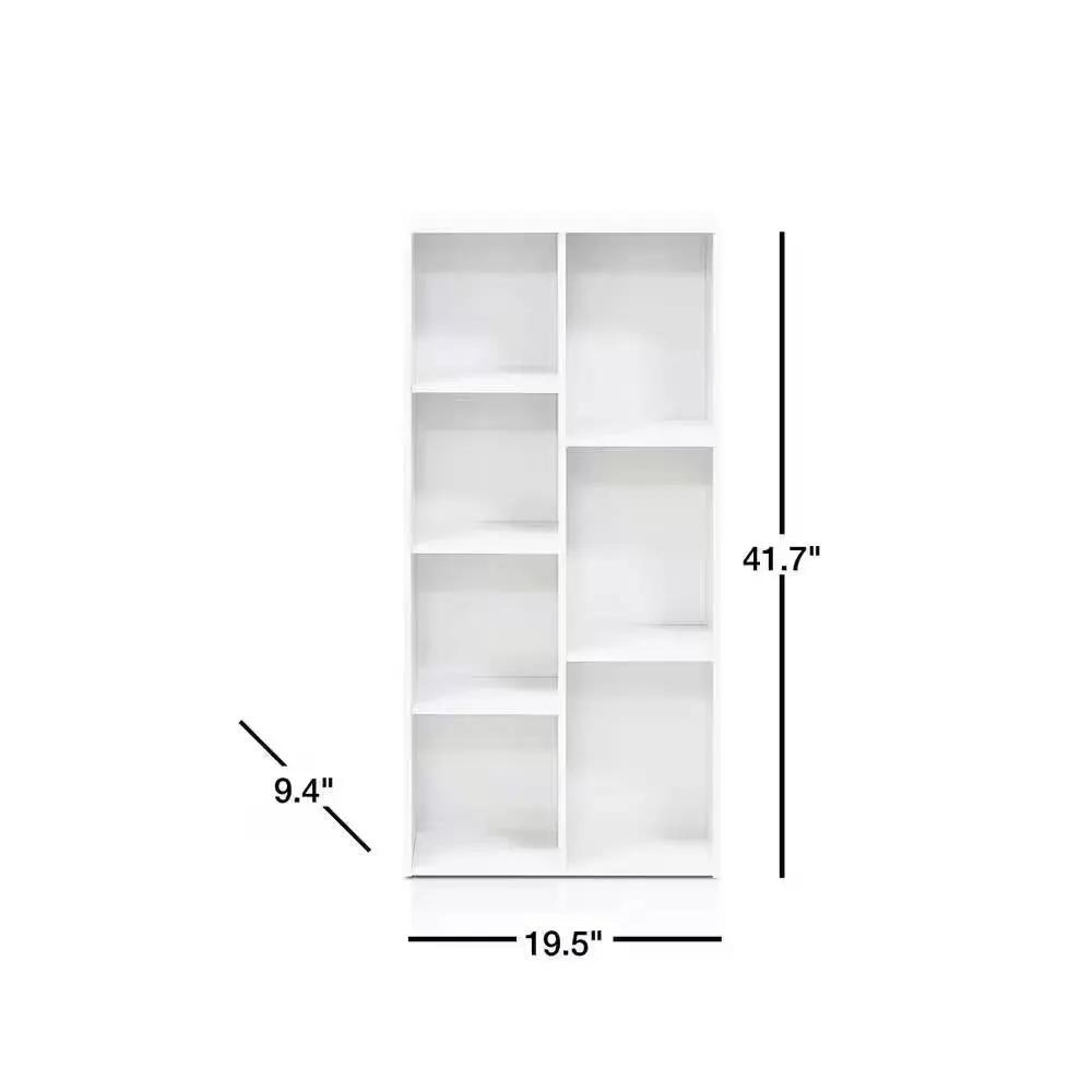 Modern 42-inch High Bookcase with 7 Open Shelves in White Wood Finish by HomePacific