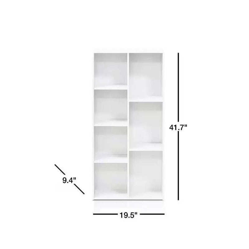 Modern 42-inch High Bookcase with 7 Open Shelves in White Wood Finish by HomePacific