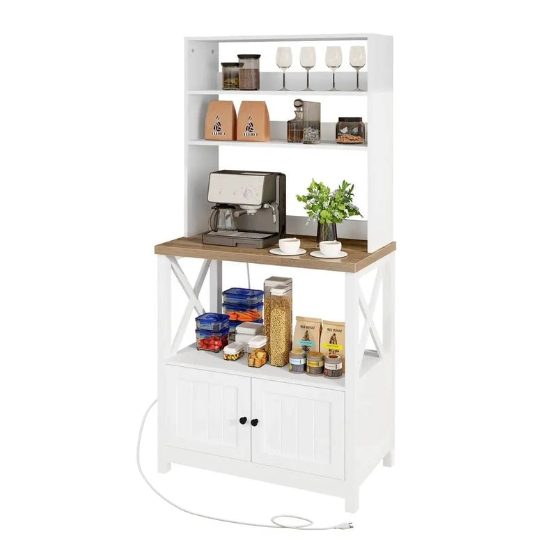 White Modern Farmhouse Baker's Rack Kitchen Shelving Unit Storage Cabinet by HomePacific