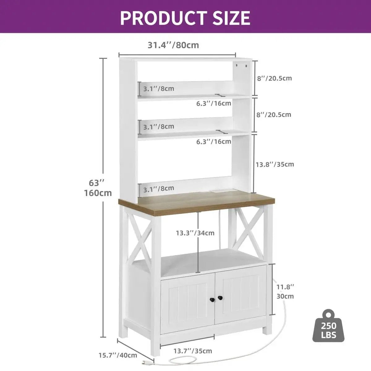 White Modern Farmhouse Baker's Rack Kitchen Shelving Unit Storage Cabinet by HomePacific