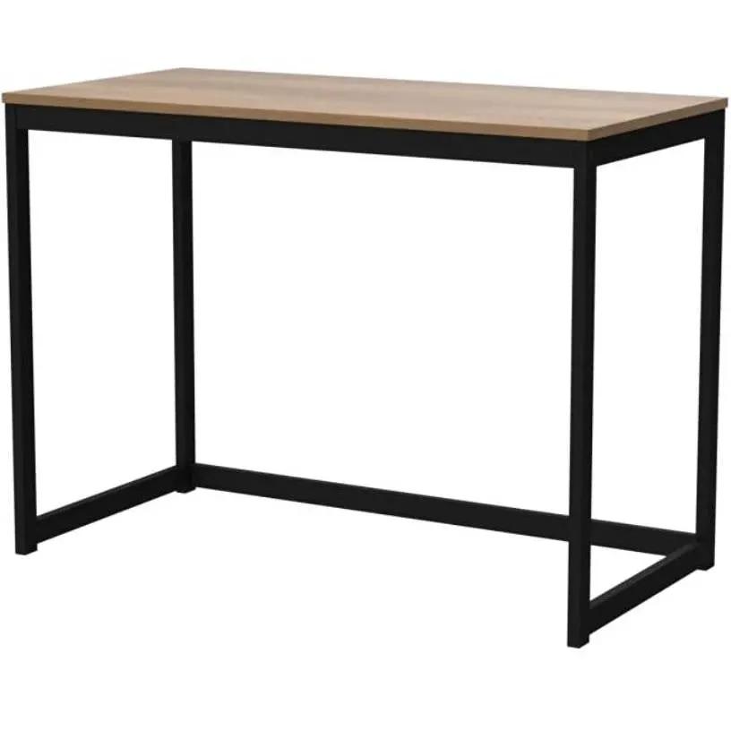 Modern Home Office Laptop Computer Desk Table with Black Metal Frame Wood Top by HomePacific