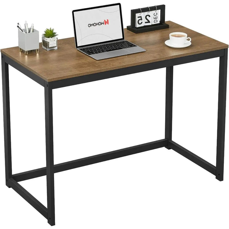 Modern Home Office Laptop Computer Desk Table with Black Metal Frame Wood Top by HomePacific