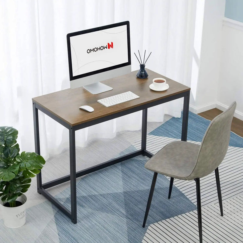 Modern Home Office Laptop Computer Desk Table with Black Metal Frame Wood Top by HomePacific
