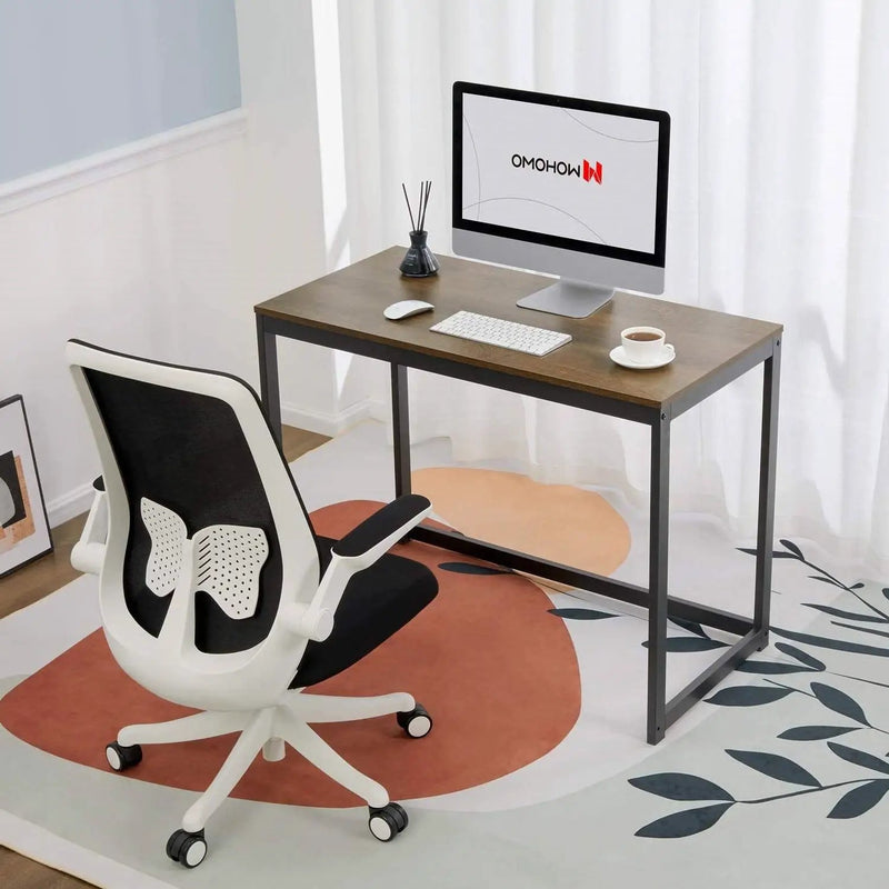 Modern Home Office Laptop Computer Desk Table with Black Metal Frame Wood Top by HomePacific