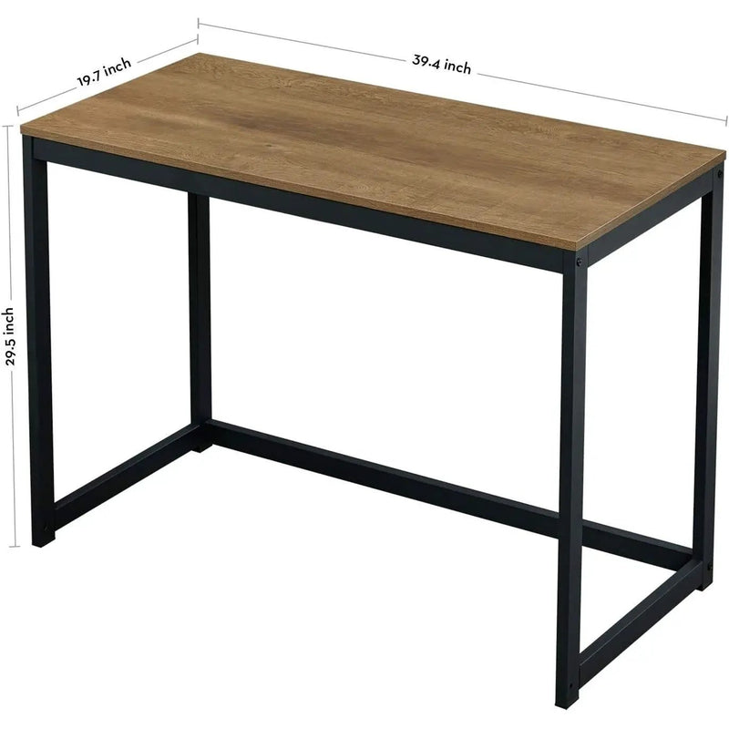 Modern Home Office Laptop Computer Desk Table with Black Metal Frame Wood Top by HomePacific