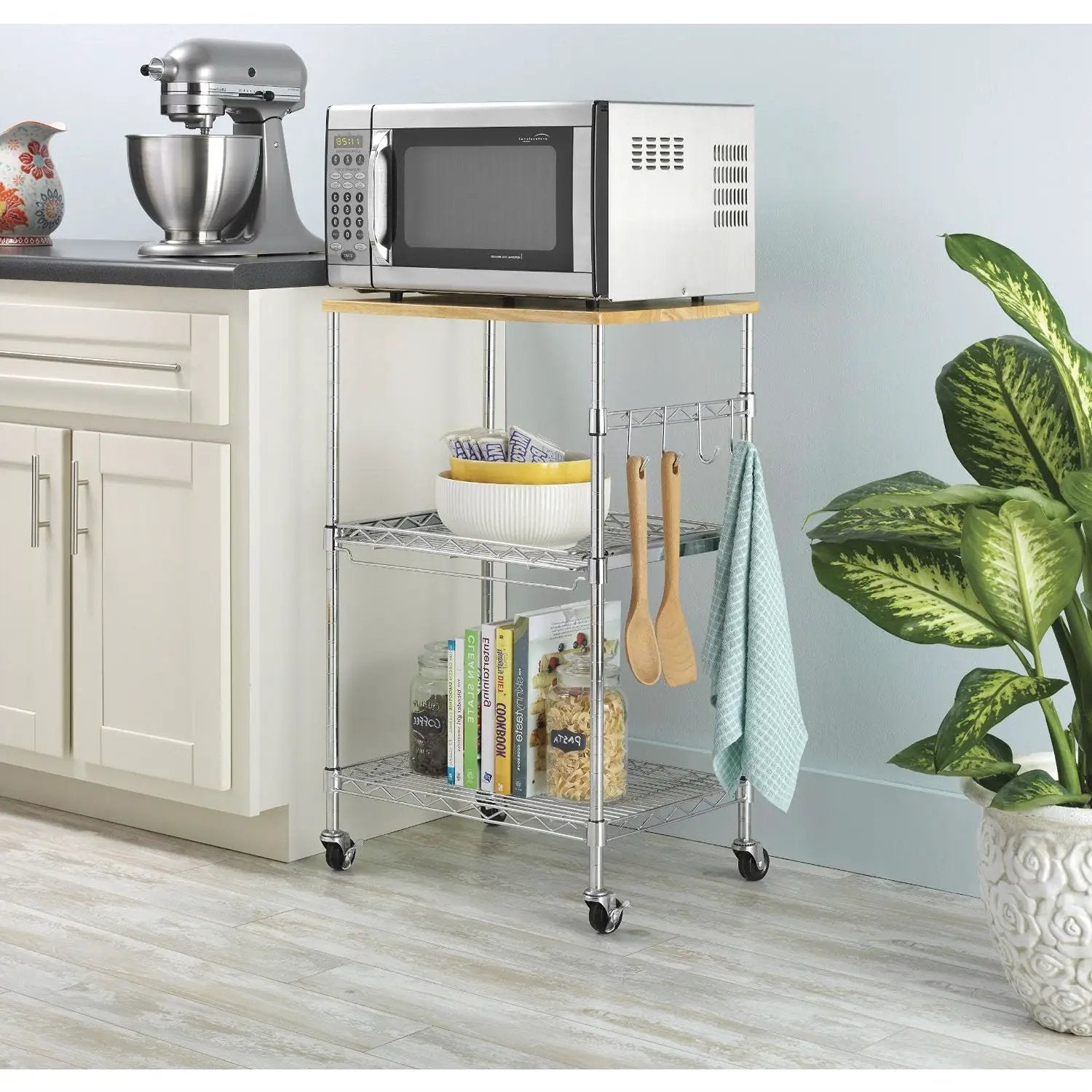 Sturdy Metal Kitchen Microwave Cart with Adjustable Shelves and Locking Wheels by HomePacific