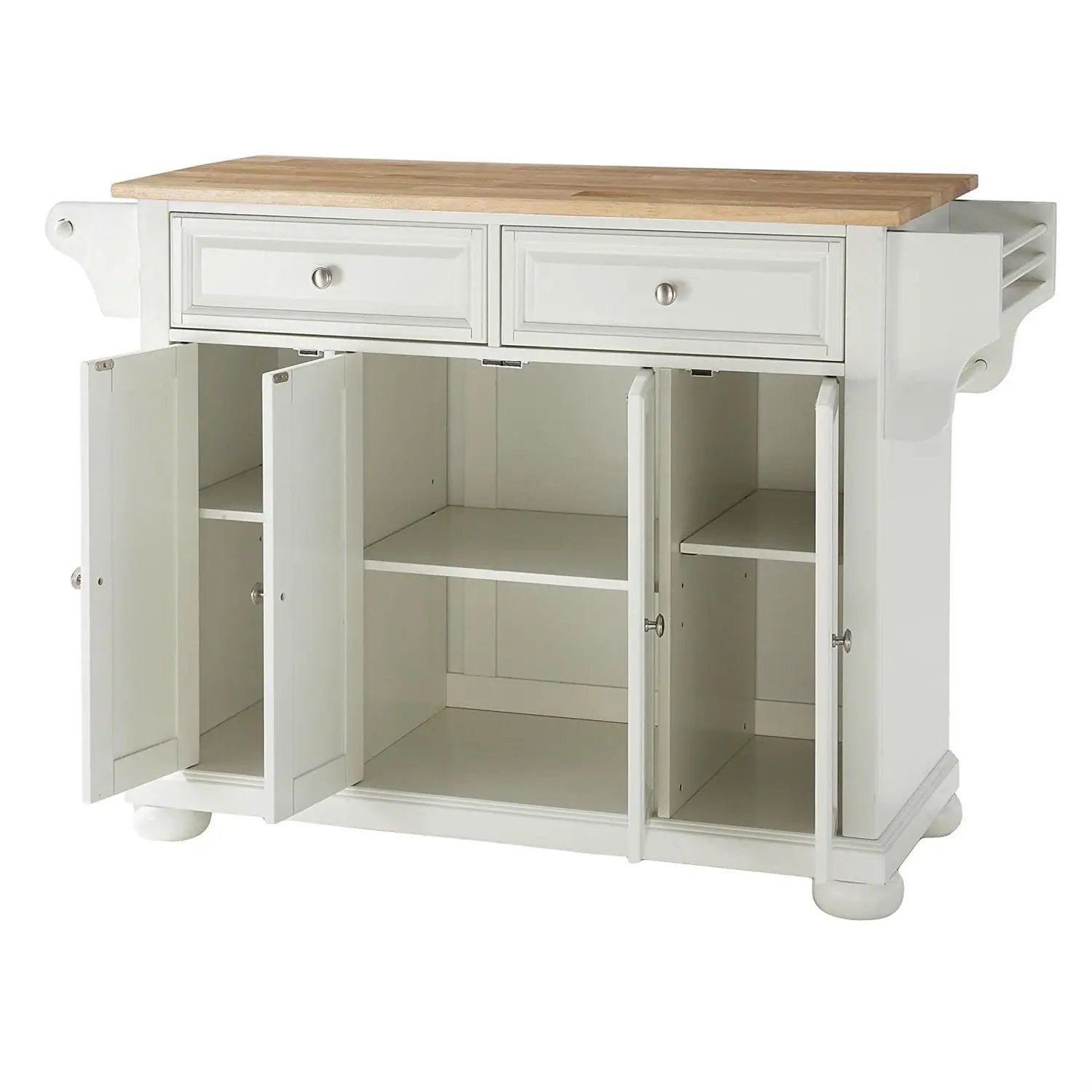 White Kitchen Island Storage Cabinet with Solid Wood Top by HomePacific