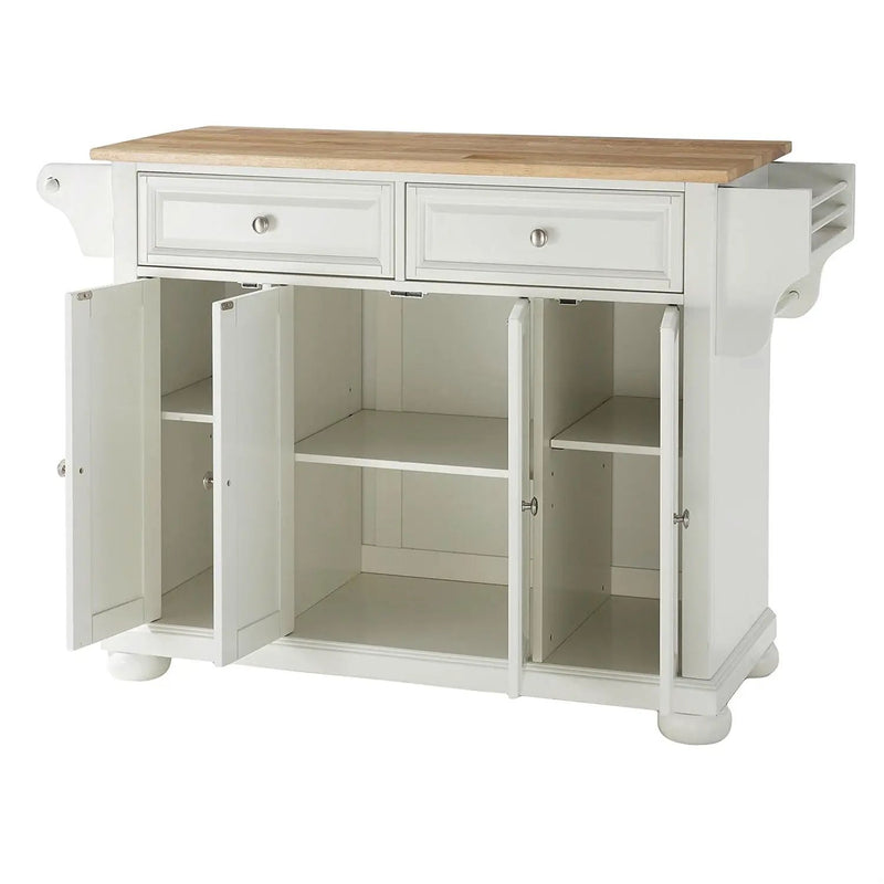 White Kitchen Island Storage Cabinet with Solid Wood Top by HomePacific