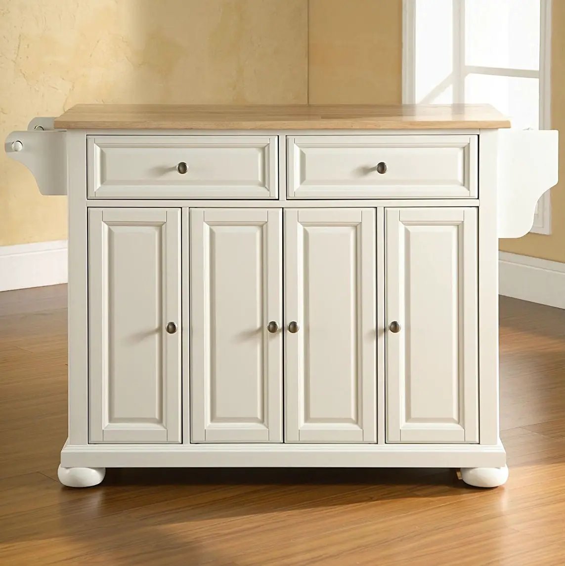 White Kitchen Island Storage Cabinet with Solid Wood Top by HomePacific