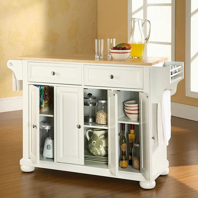 White Kitchen Island Storage Cabinet with Solid Wood Top by HomePacific