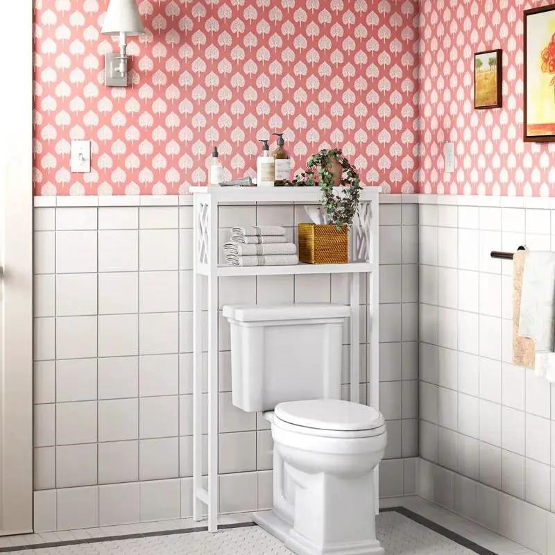 White Solid Wood Over the Toilet 1-Shelf Storage Rack by HomePacific