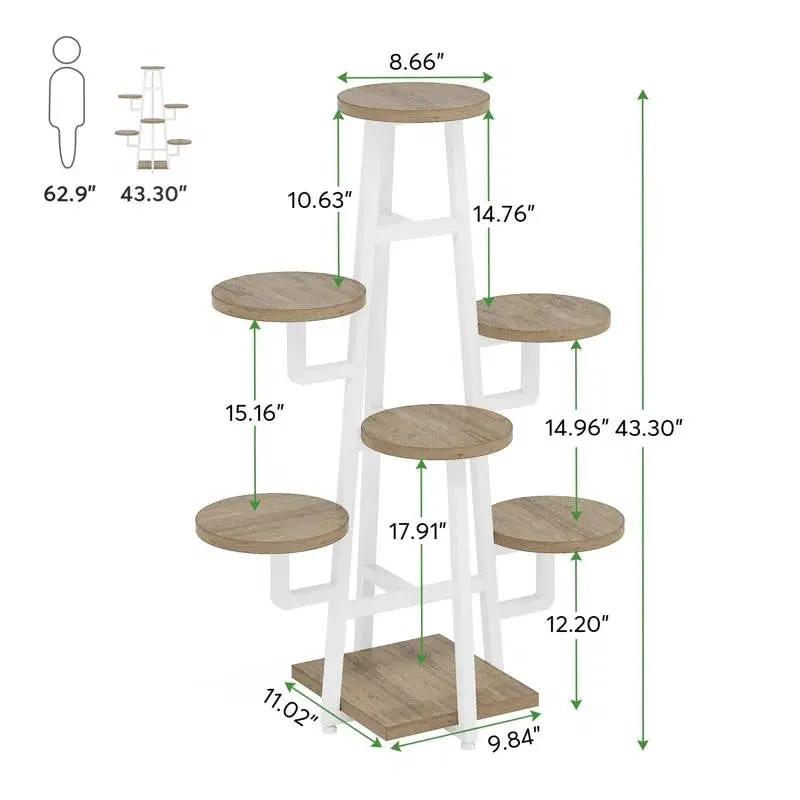 Modern Industrial Indoor Multi-Tier Plant Stand with White Metal Frame by HomePacific