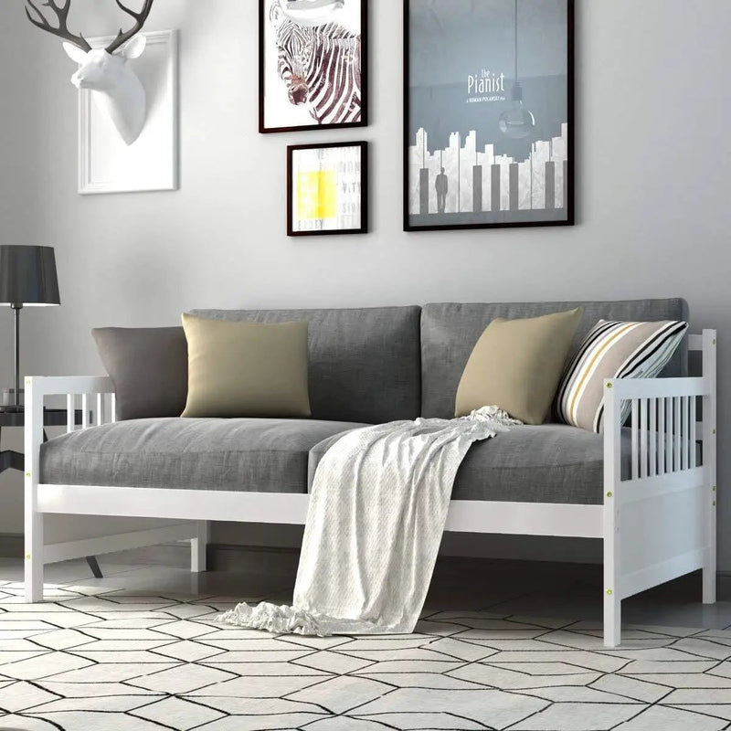 Twin size 2-in-1 Wood Daybed Frame Sofa Bed in White Finish by HomePacific