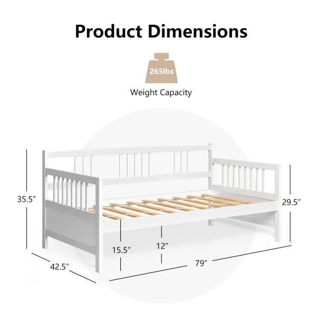 Twin size 2-in-1 Wood Daybed Frame Sofa Bed in White Finish by HomePacific