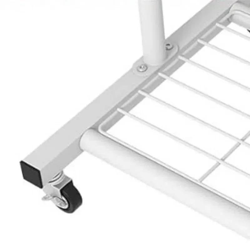 White Modern Garment Rack Clothes Hanging Rod with Lockable Wheels by HomePacific