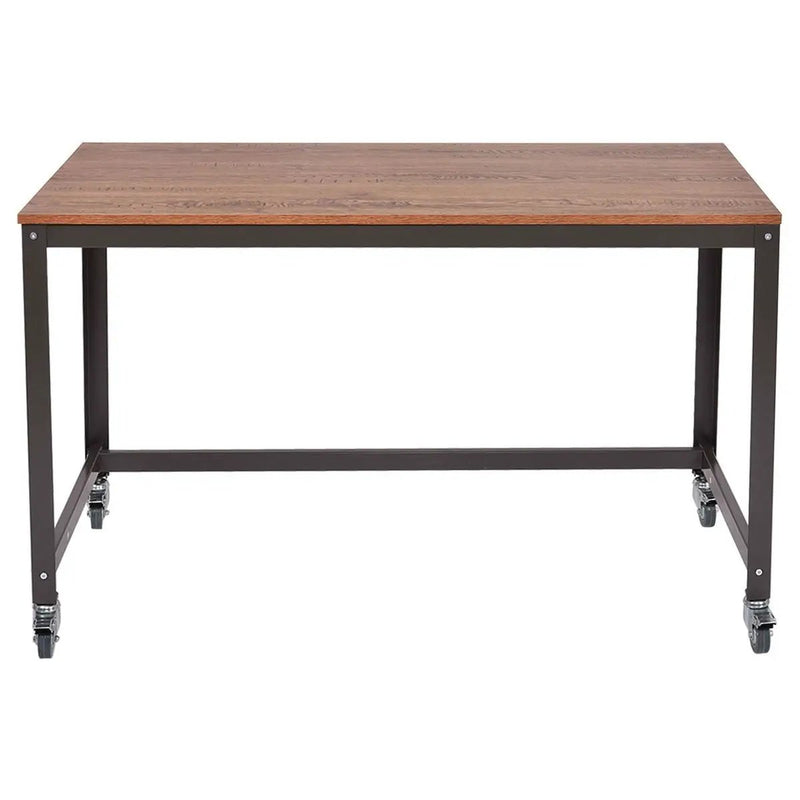 Industrial Modern Steel Frame Wood Top Computer Desk with Locking Wheels by HomePacific