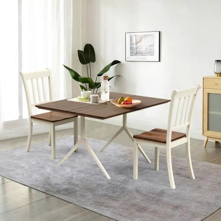 Set of 2 Solid Wood White Mission Style Armless Dining Chair with Brown Seat by HomePacific