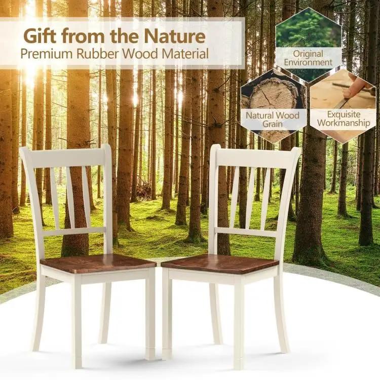 Set of 2 Solid Wood White Mission Style Armless Dining Chair with Brown Seat by HomePacific