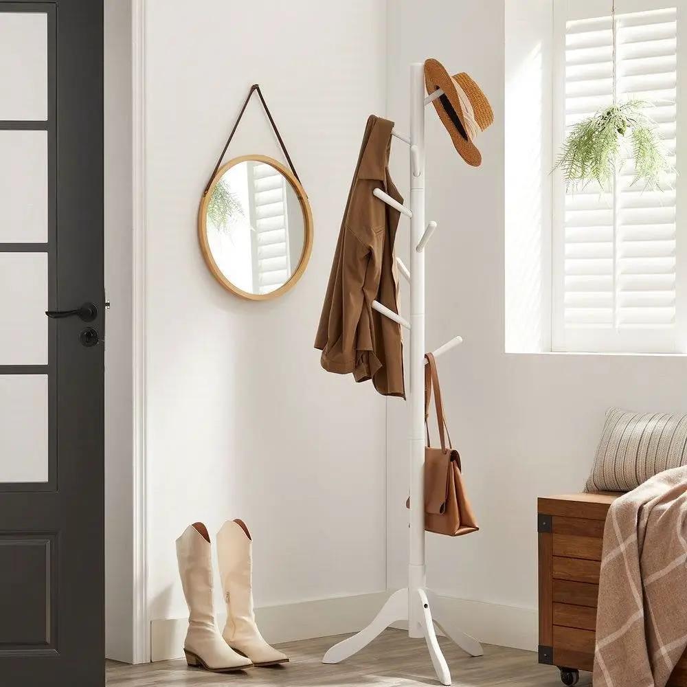 Modern Solid Wood Coat Rack in White Finish with 8 Hooks by HomePacific