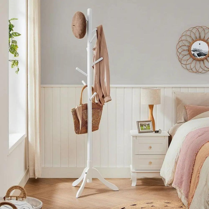Modern Solid Wood Coat Rack in White Finish with 8 Hooks by HomePacific