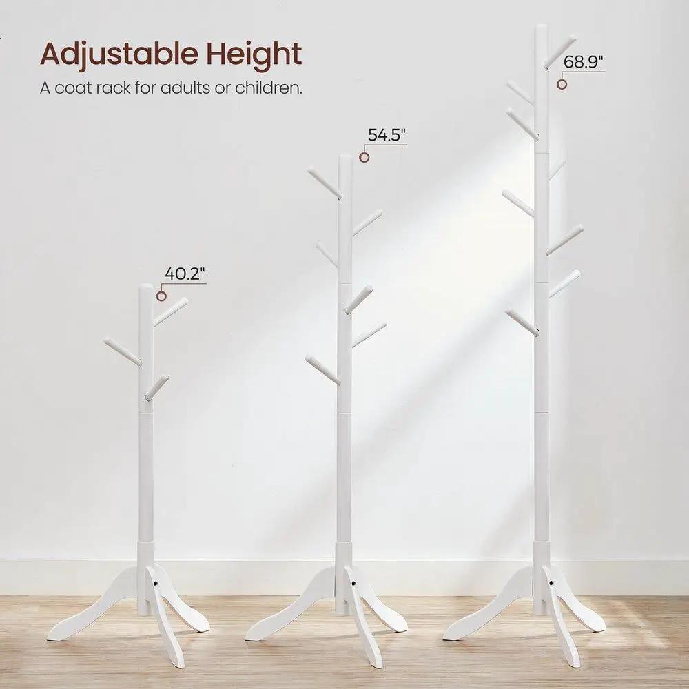 Modern Solid Wood Coat Rack in White Finish with 8 Hooks by HomePacific