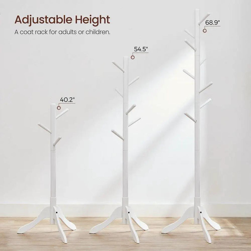 Modern Solid Wood Coat Rack in White Finish with 8 Hooks by HomePacific