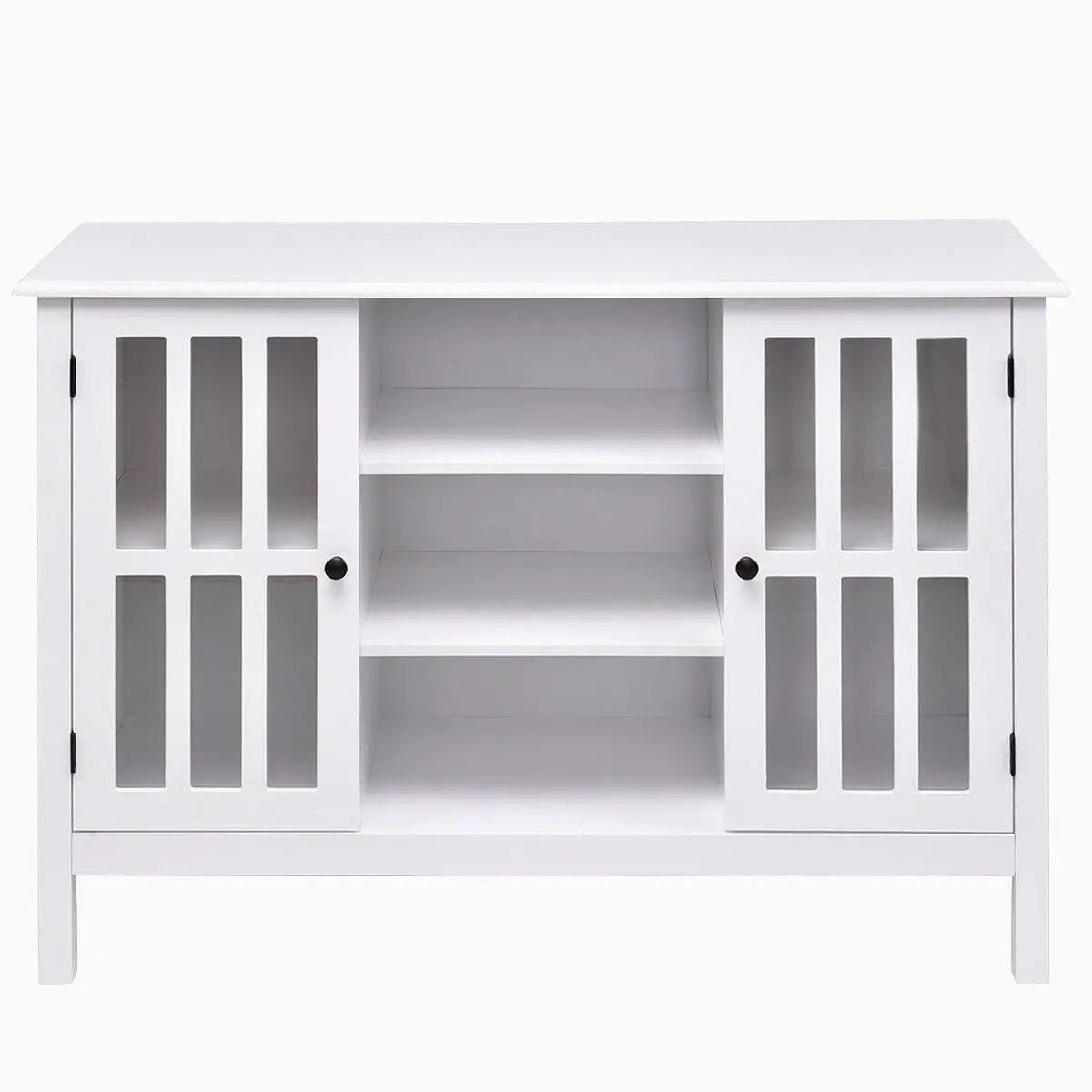 White Wood Sofa Table Console Cabinet with Tempered Glass Panel Doors by HomePacific