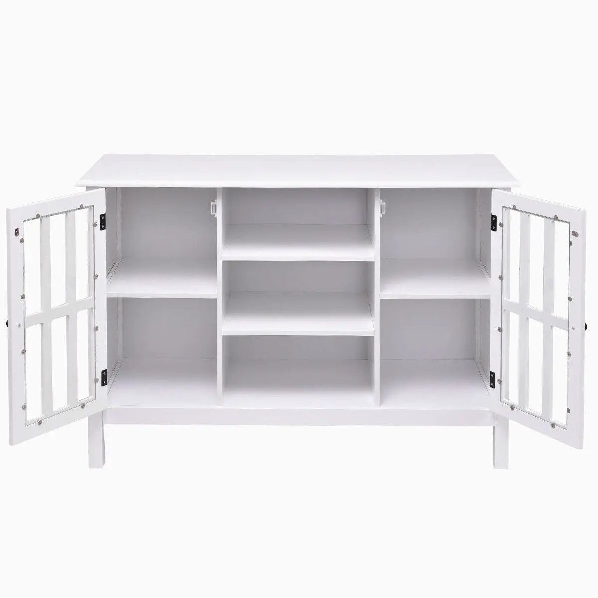White Wood Sofa Table Console Cabinet with Tempered Glass Panel Doors by HomePacific