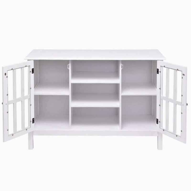 White Wood 43-inch TV Stand with Glass Panel Doors by HomePacific