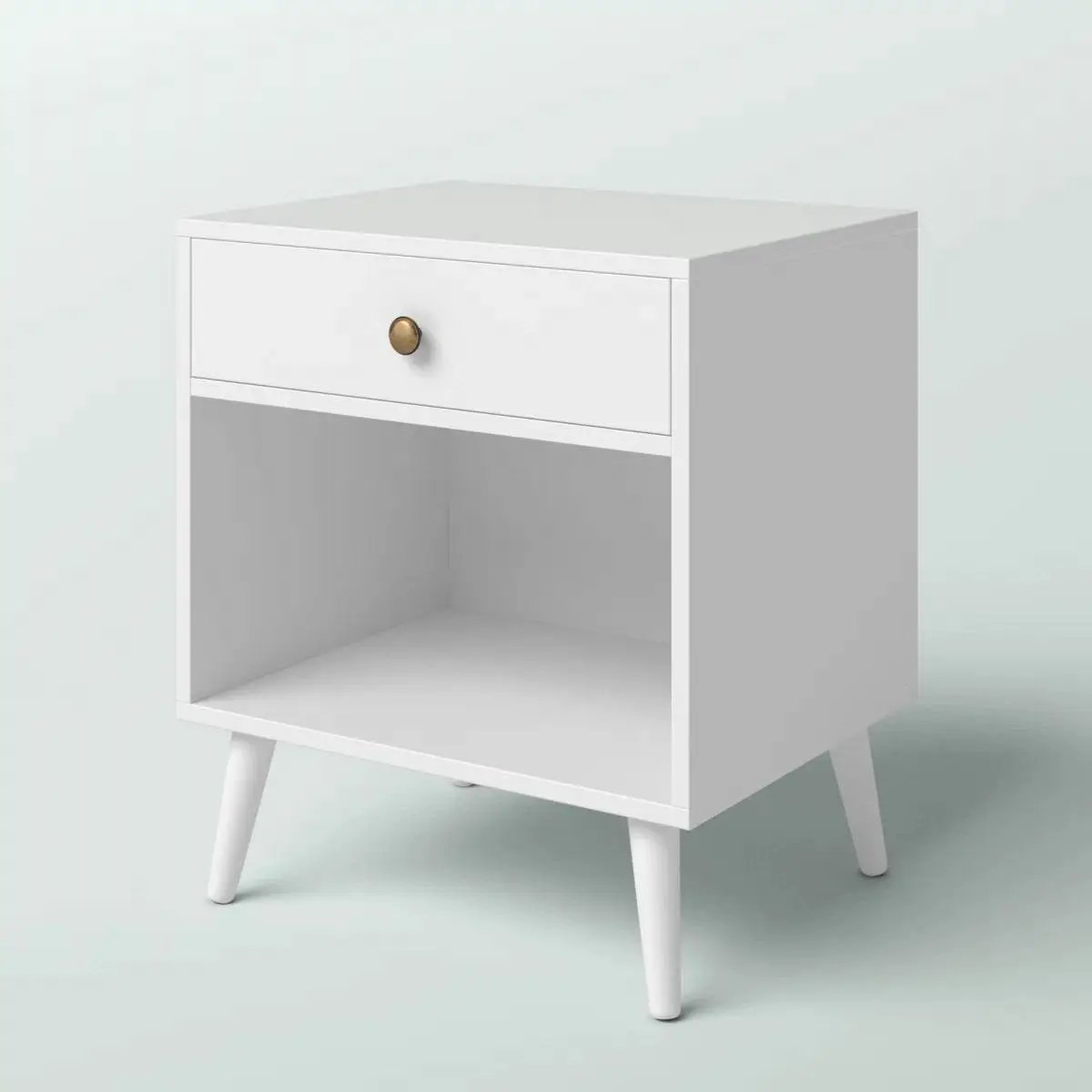 Mid-Century Modern Bedroom 1-Drawer Nightstand End Table in White Wood Finish by HomePacific