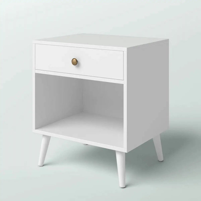 Mid-Century Modern Bedroom 1-Drawer Nightstand End Table in White Wood Finish by HomePacific