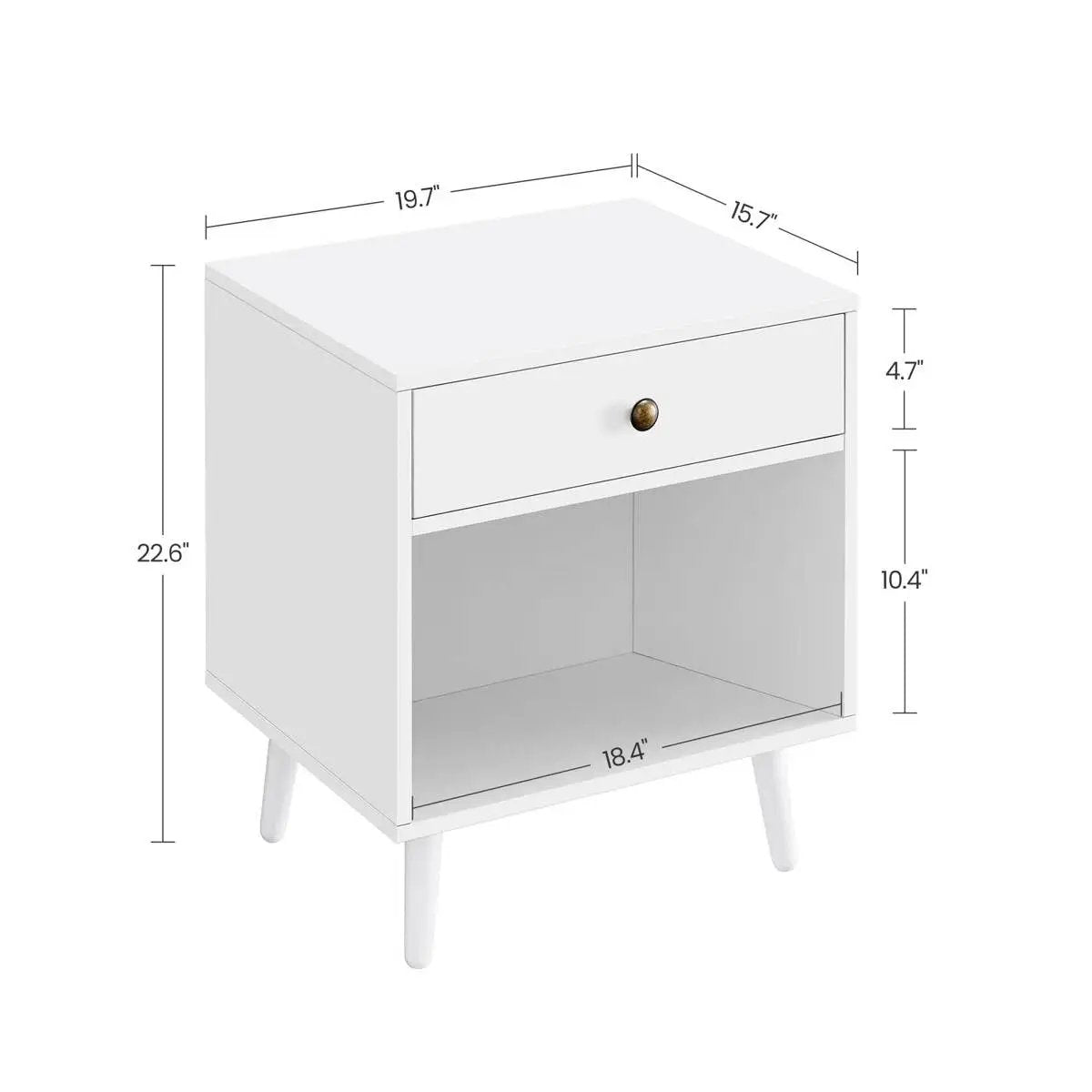 Mid-Century Modern Bedroom 1-Drawer Nightstand End Table in White Wood Finish by HomePacific