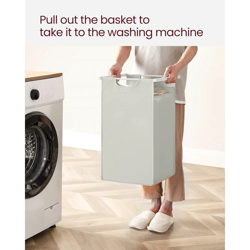 2-Basket Laundry Hamper Sorter White Frame Removable Bags and Top Storage Shelf by HomePacific
