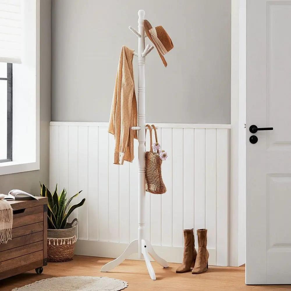 Solid Wood Coat Rack in White Finish with 10 Hooks by HomePacific