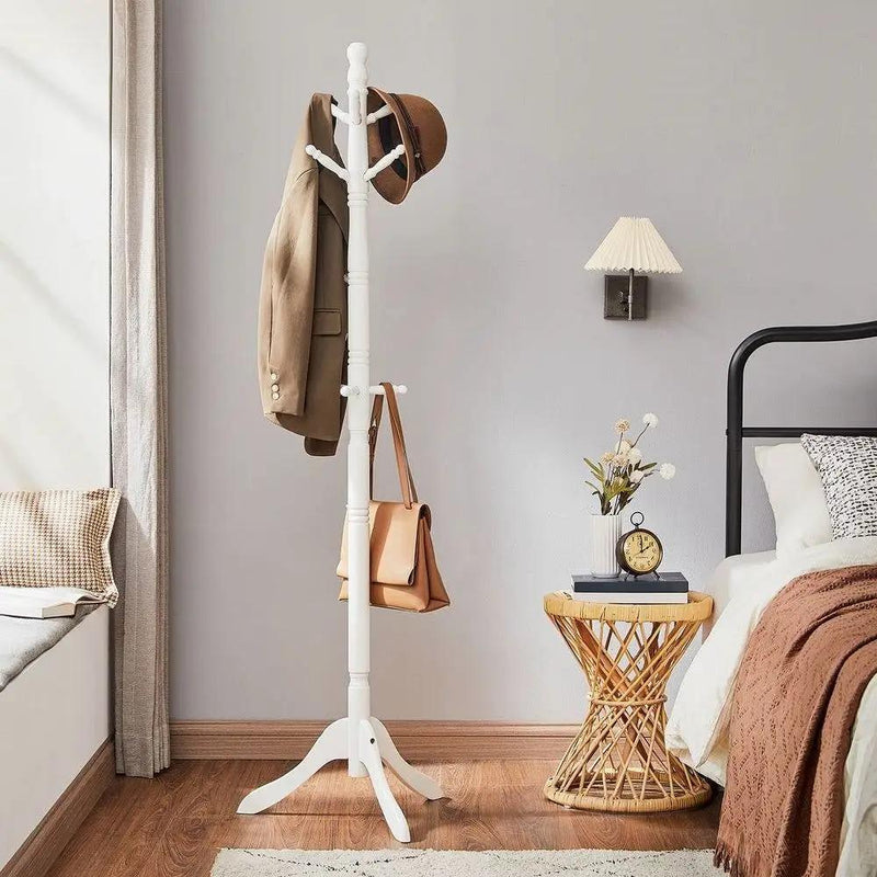 Solid Wood Coat Rack in White Finish with 10 Hooks by HomePacific