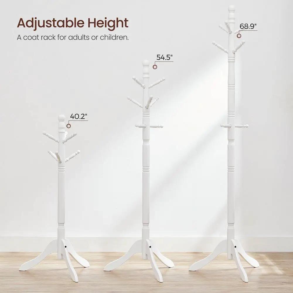 Solid Wood Coat Rack in White Finish with 10 Hooks by HomePacific