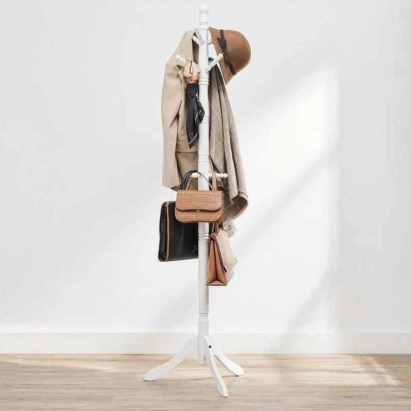 Solid Wood Coat Rack in White Finish with 10 Hooks by HomePacific