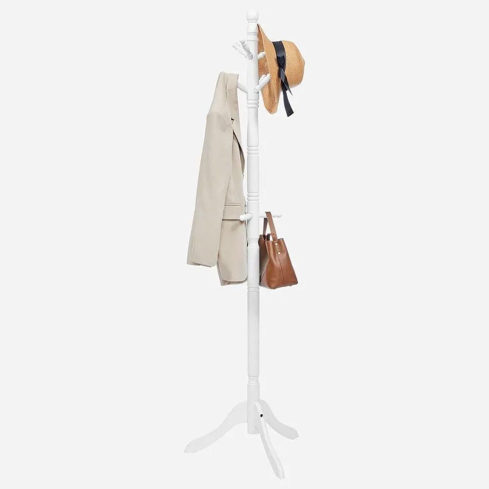 Solid Wood Coat Rack in White Finish with 10 Hooks by HomePacific