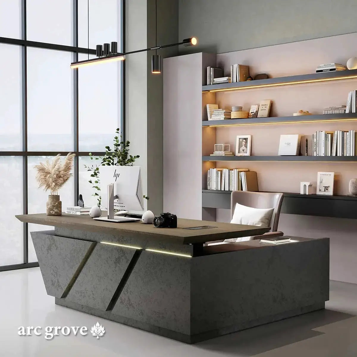 Maverick · Standing L-Shaped Executive Desk, Adjustable Height by Arc Grove